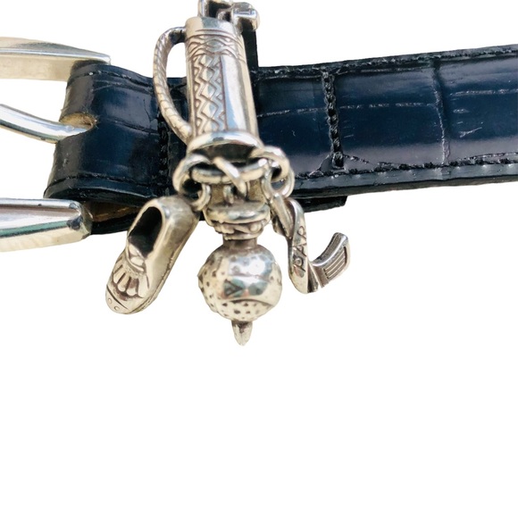 Brighton black textured leather golf belt with 3 charms and reptile skin Sz S/28 - Picture 15 of 16